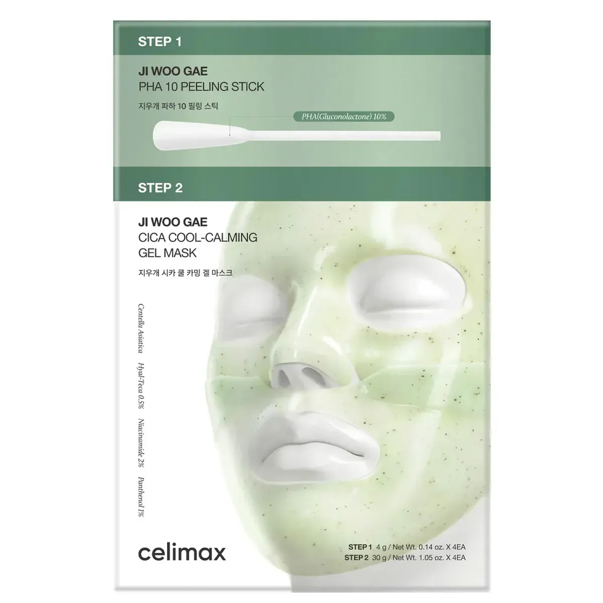 CELIMAX  Ji Woo Gae Cica PHA Peel 2-Step Gel Mask (4ea)