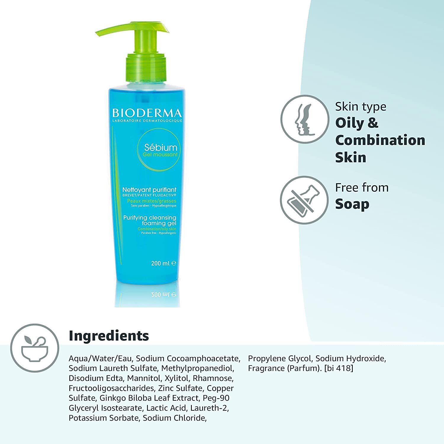 Bioderma Sébium Gel Moussant Purifying Cleansing Foaming Gel for Combination & Oily Skin 200ml
